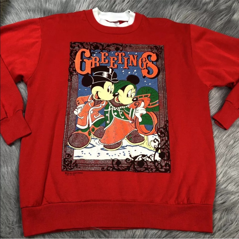 Vintage Disney Red Mickey Minnie Xmas Sweater